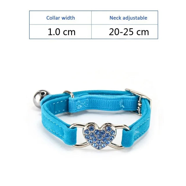 Soft Comfortable Plush Cat Collar Faux Diamond Heart Elastic Rubber Design with Bell Breakaway Safety Essential Pet Accessary CB DROPSHIPPING