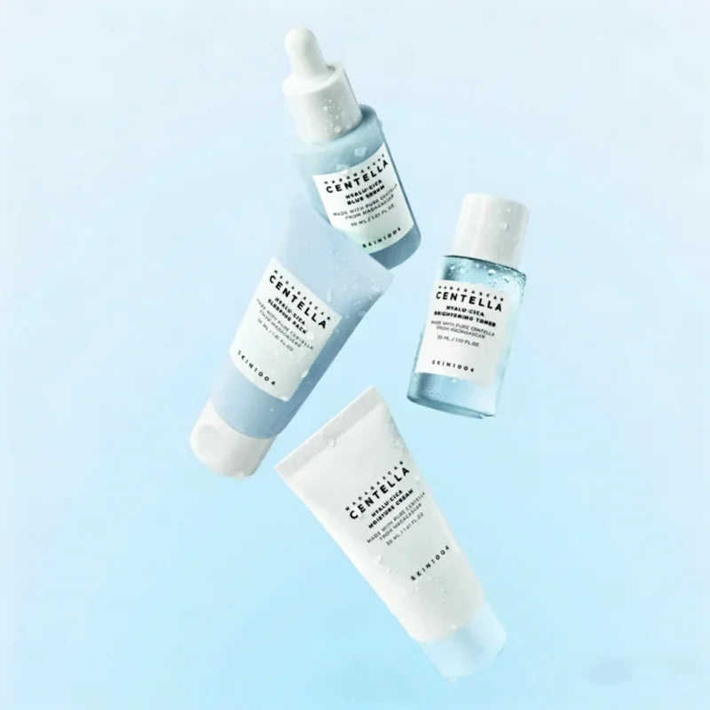 Centella HyaluCica Travel Kit,Brightening Toner, Blue Ampoule Serum,Night Sleeping Pack and Moisturizer Cream Skincare Mini Set CB DROPSHIPPING