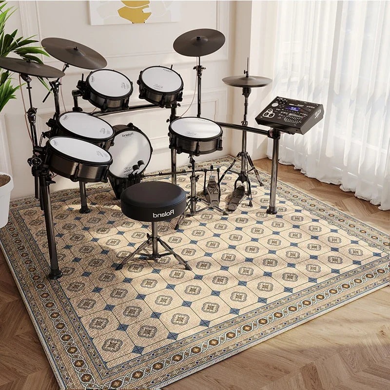 Modern Living Room Rug Home Decor Fashion Luxury Drum Abstract Music Symbol Black White Plaid Large Area Bedroom Decor Rugs