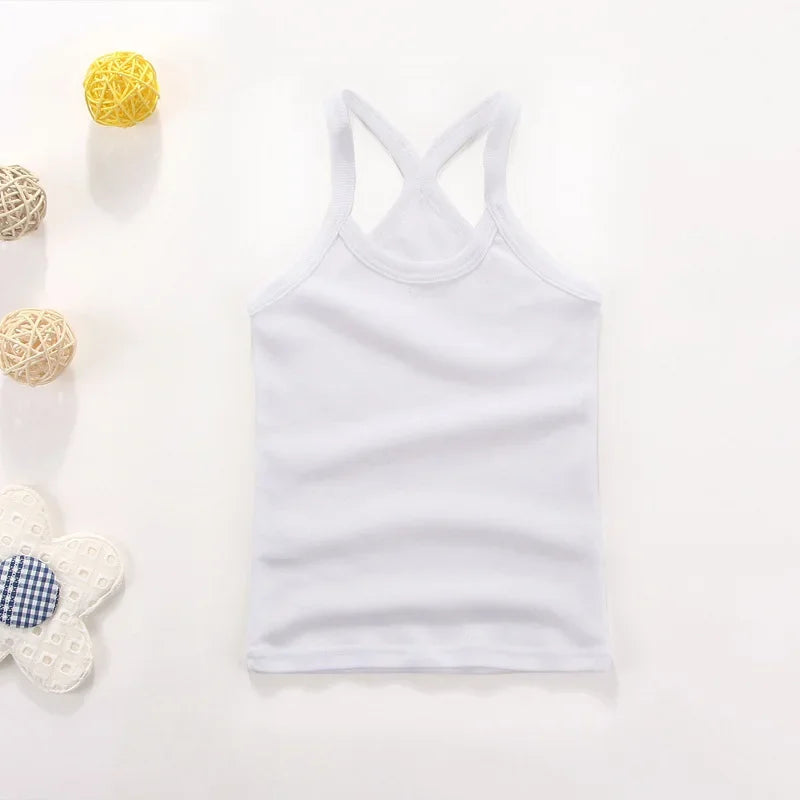 Summer Cotton Girls Vest Sleeveless Solid Color T-shirts Tees Kids Children Tops Baby Girl Casual Clothes Tshirt 2-12 Years CB DROPSHIPPING