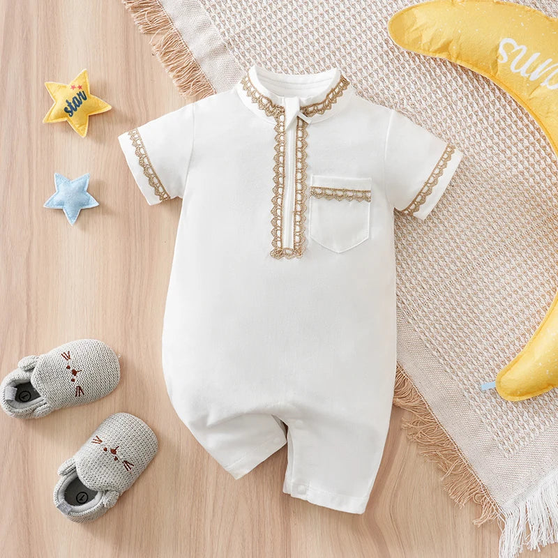 Newborn Baby Clothes Middle Eastern traditional ethnic style Islamic cotton Ramadan White summer short sleeved baby jumpsuit CB DROPSHIPPING