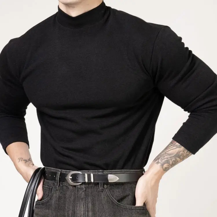 Fitness T-shirt Men's Clothes Spring Autumn Training Suit Threaded Turtleneck Slim Fit Sports Quick Dry Breathable Long Sleeves CB DROPSHIPPING
