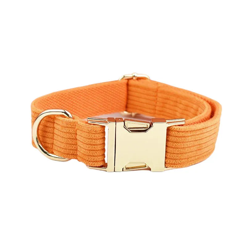 Orange Corduroy Dog Collar And Leash Set For Dogs Custom Engraved Nameplate Pet Supplies Dog Leash Corduroy11 CB DROPSHIPPING