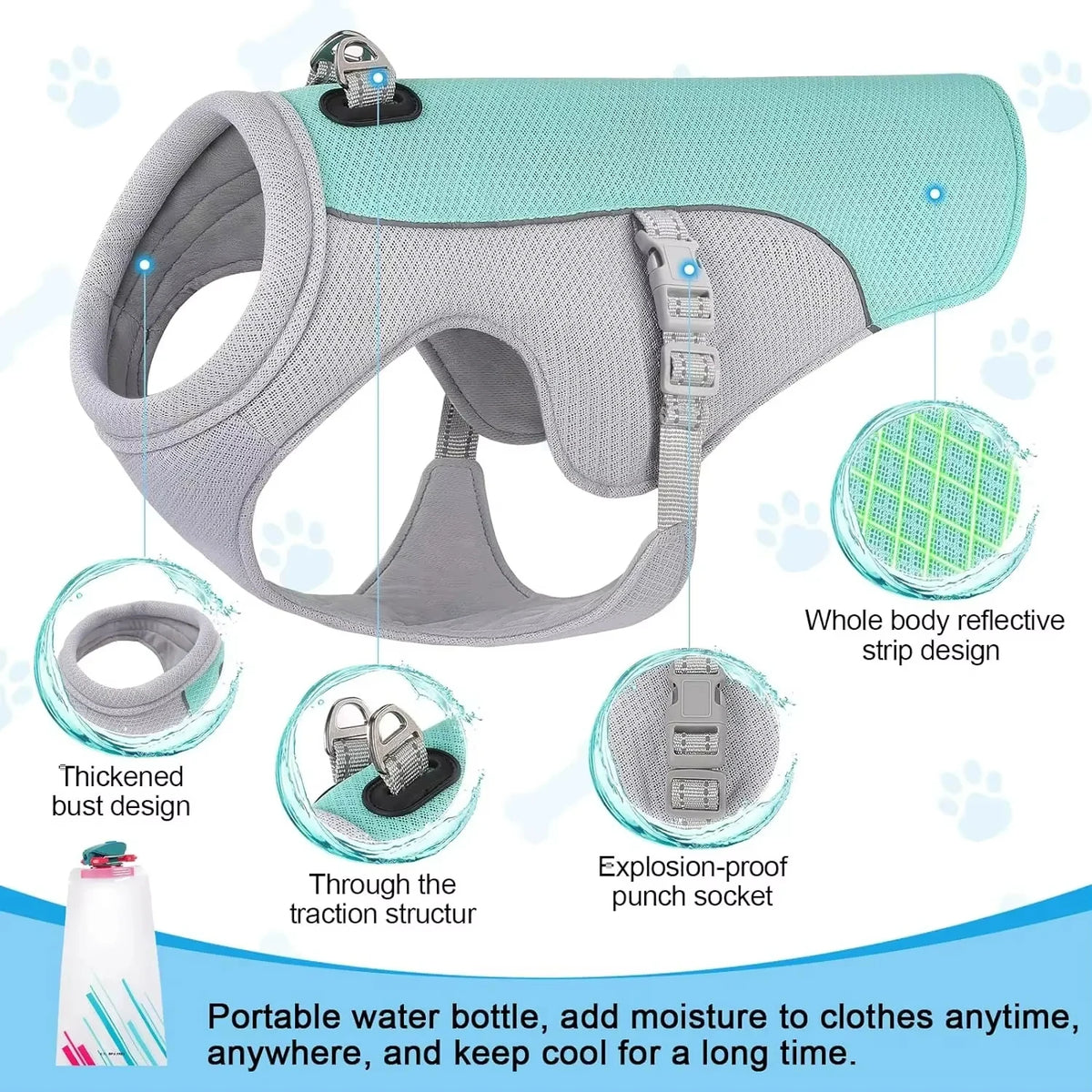 New Ice Cooling Dog Vest Summer Mesh Clothes for Small Medium Large Dogs Outdoor Pet Cool Down Jackets Breathable Dog Harness